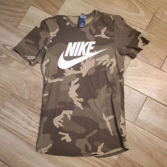 Vntg T Shirt Y2K Nike Women's Camo Small Spelled Out Logo Swoosh - Picture 1 of 7